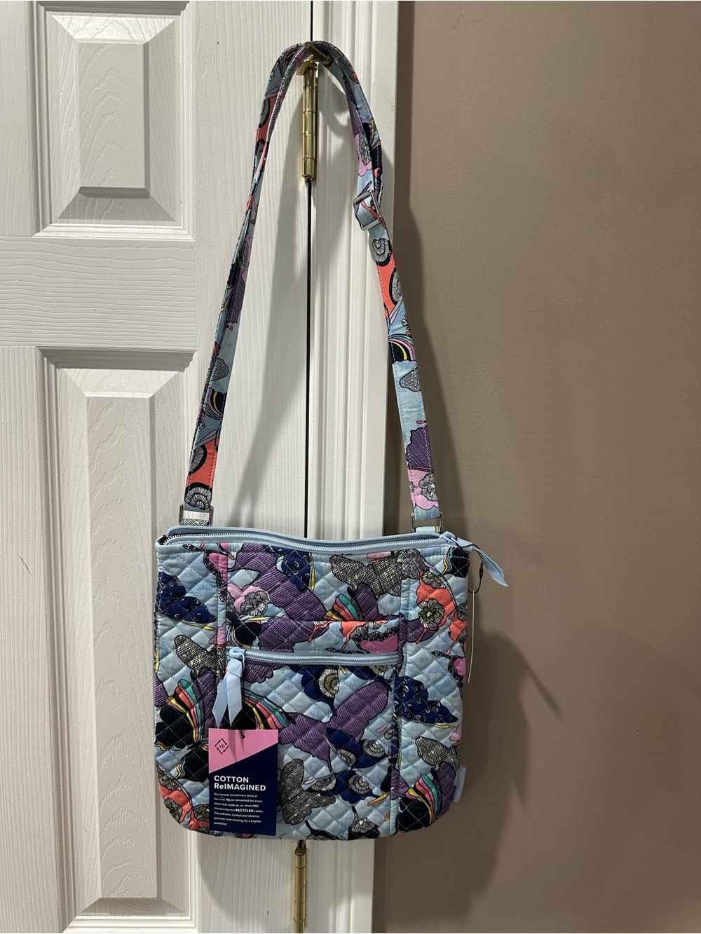 NWT Vera Bradley Light Blue Quilted Crossbody Multicolor Print-Retired Pattern